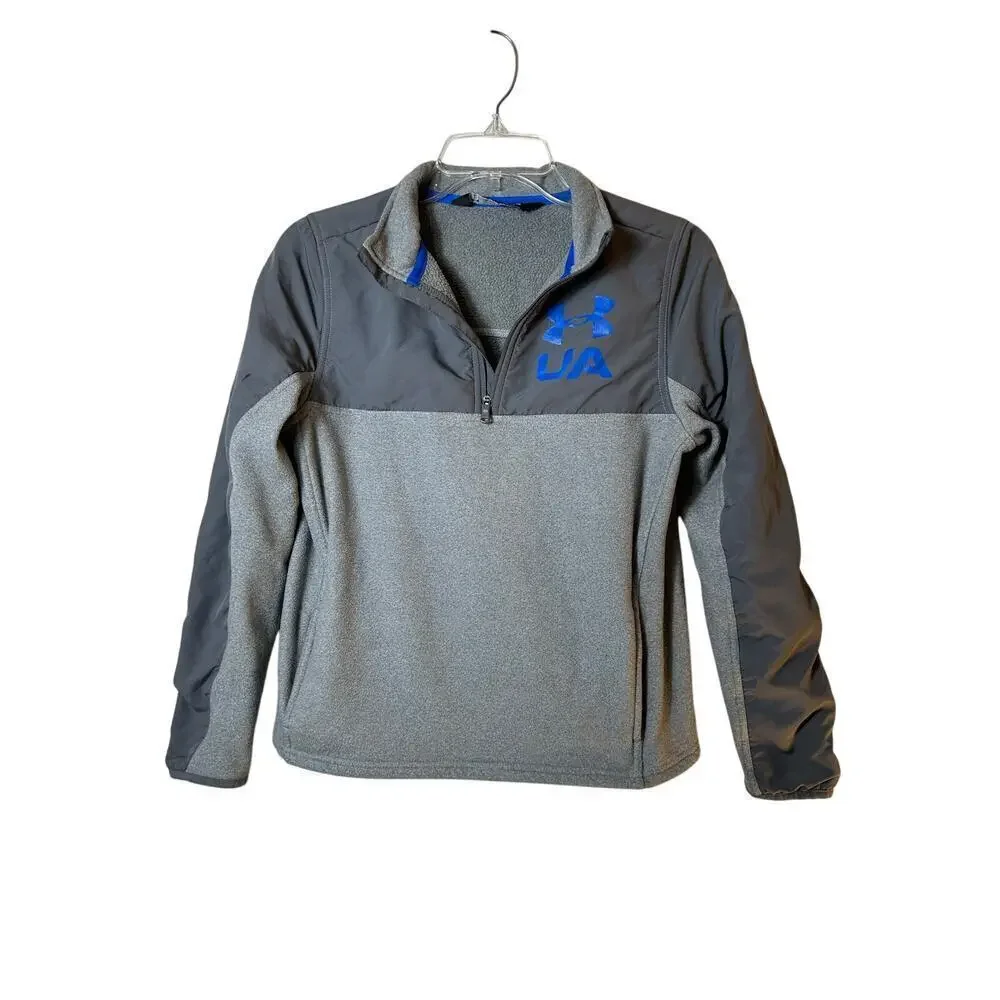UNDER ARMOUR Unisex Youth Gray Fleece Quarter Zip Jacket / Size: Youth Large